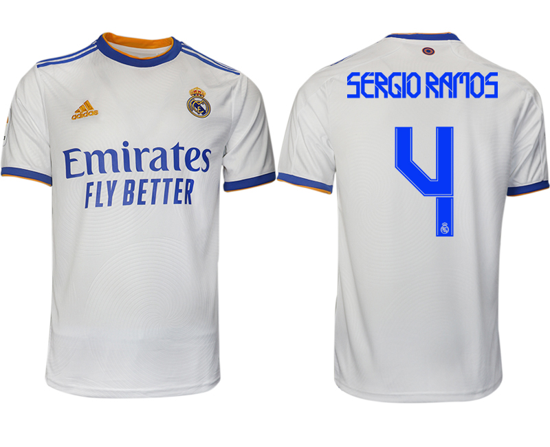 Men 2021-2022 Club Real Madrid home aaa version white #4 Soccer Jerseys->real madrid jersey->Soccer Club Jersey
